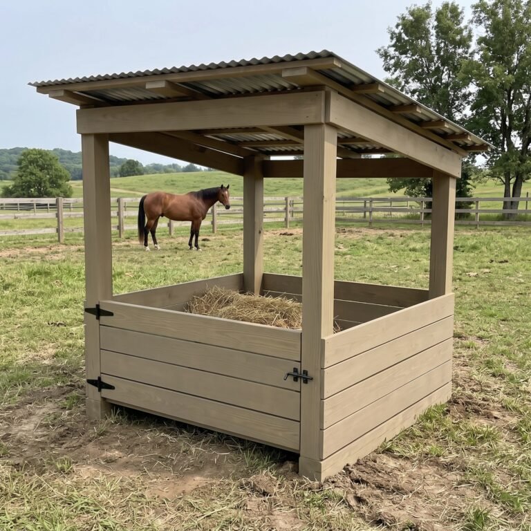 Firesided covered hay feeder design
