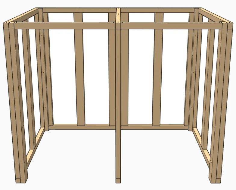 Timber frame stage of a Firesided double bin enclosure
