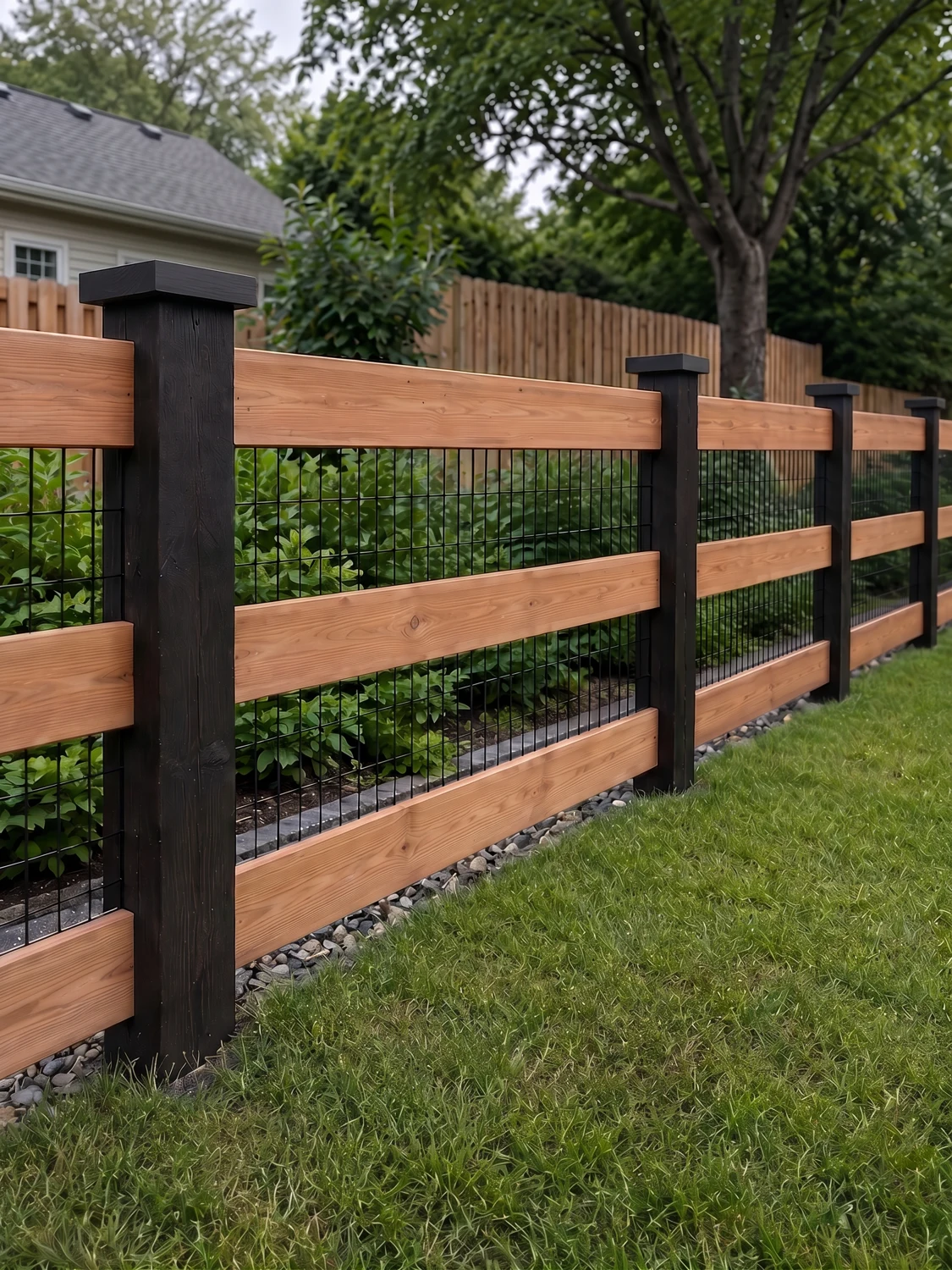 Wood and wire fence