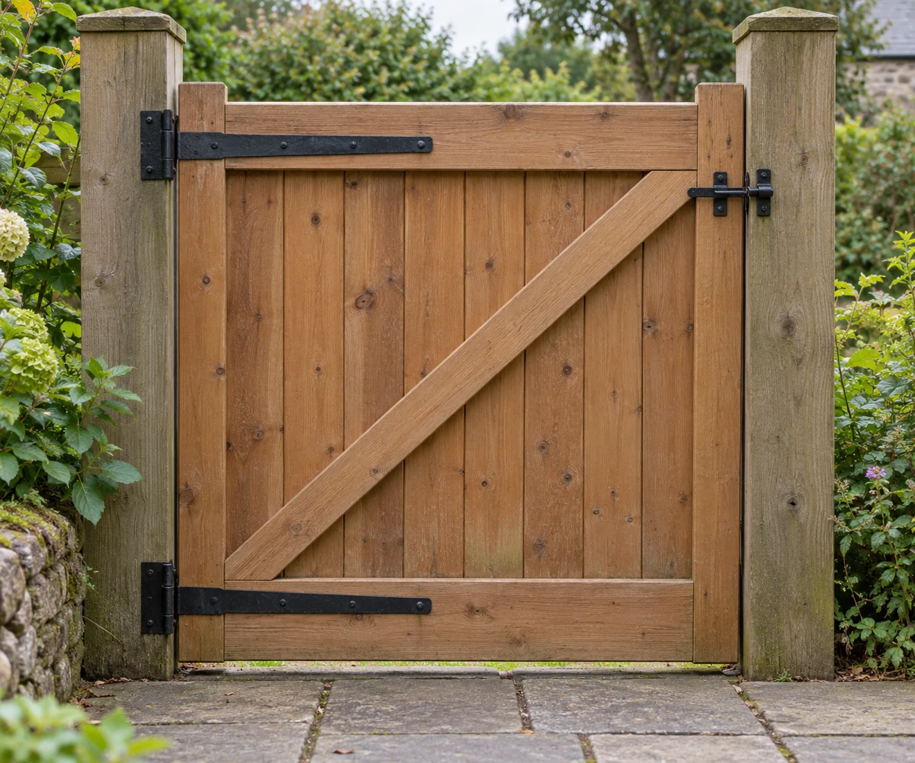 Timber garden gate frame with a diagonal brace